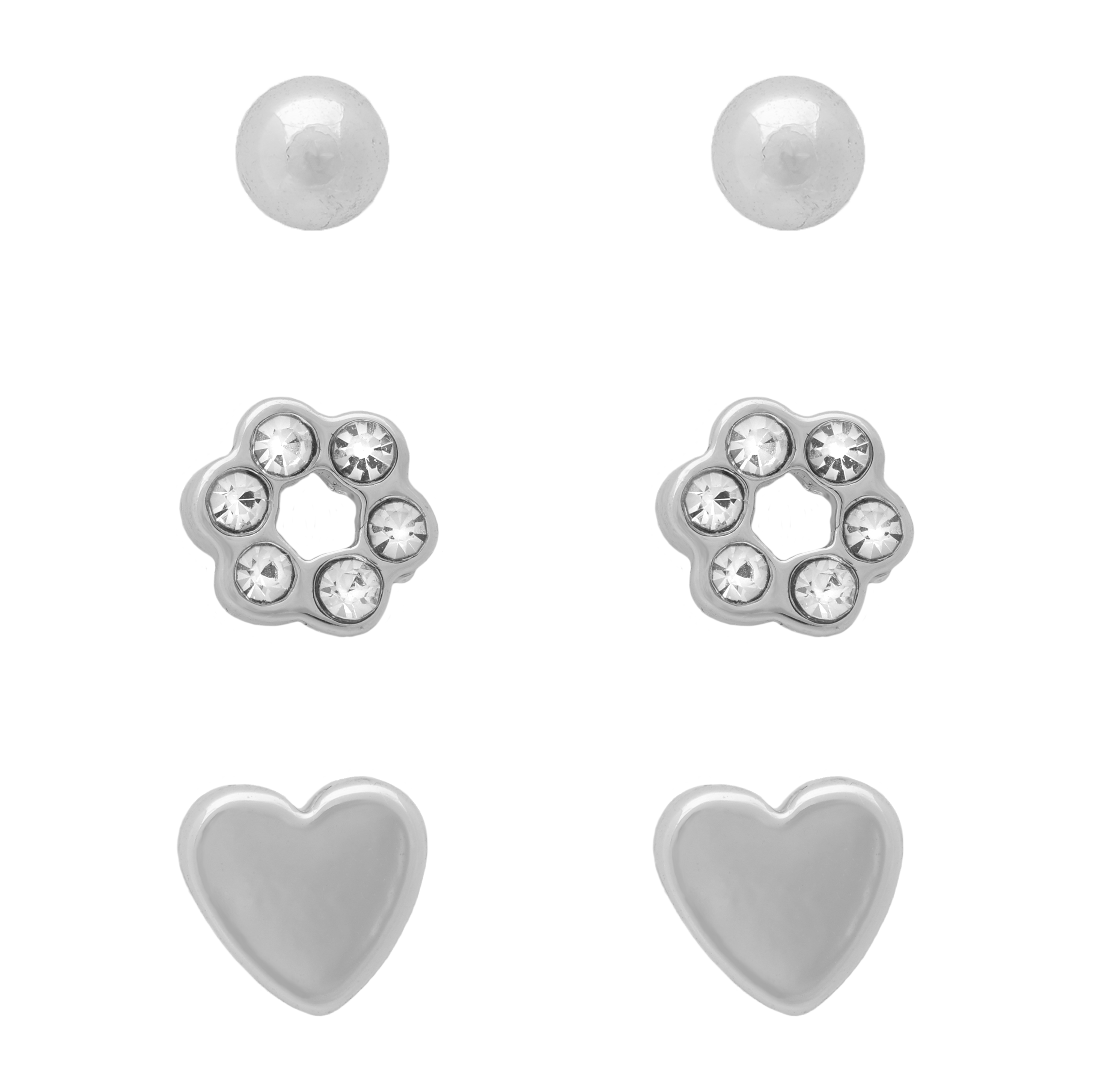 Rhodium Heart Flower Ball Set
