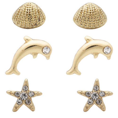 Shell + Dolphin + Starfish, Gold Plated Nickel Free Metal with Titanium ...